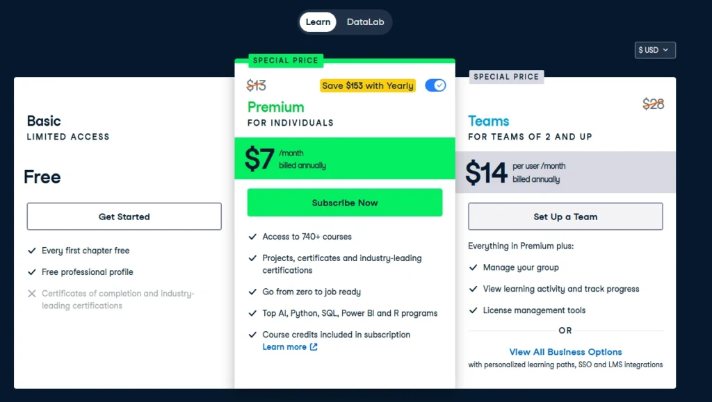 Datacamp ai individuals price
